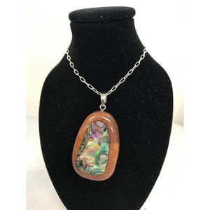 Gorgeous Wood and Abalone Shell Necklace